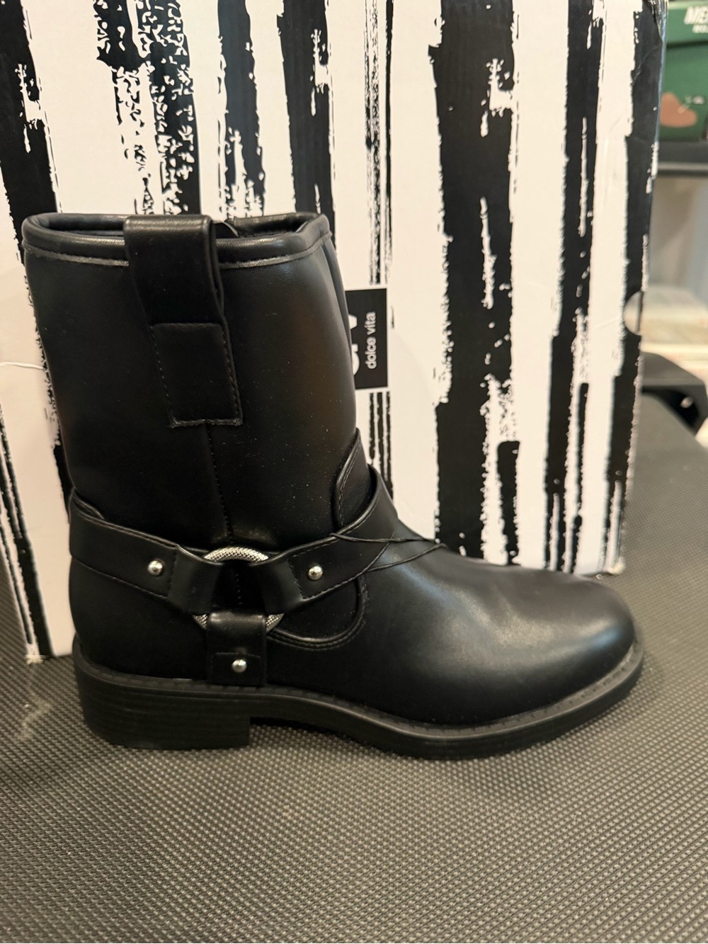 DV By Dolce Vita Women’s Moto Boots Black PU Leather Size 6 M US